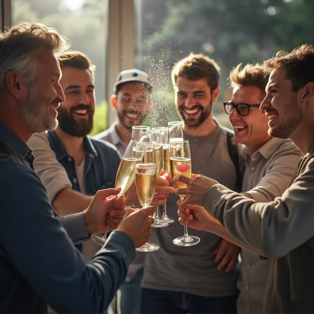 Startup team at successful product launch